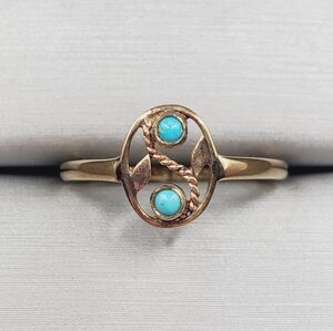 8k Solid Yellow Gold Turquoise Dainty Rope Design Ring